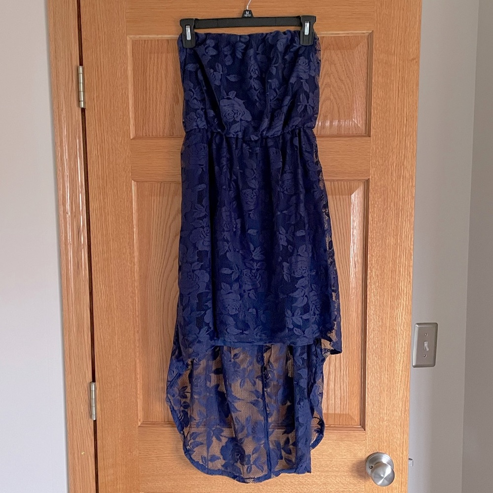 Blue lace high low dress size large